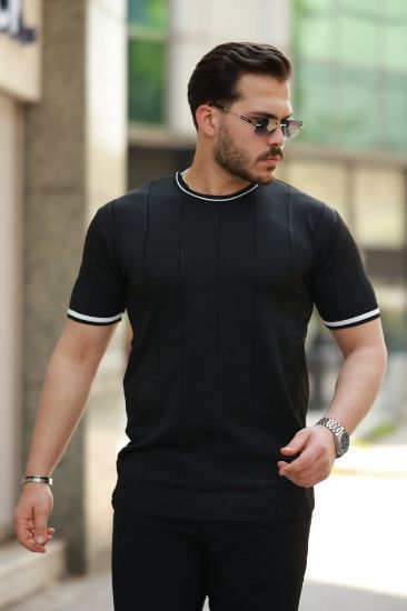 Erkek Bisiklet Yaka çizgi Desenli Ribanalı Kısa Kollu Tshirt resmi